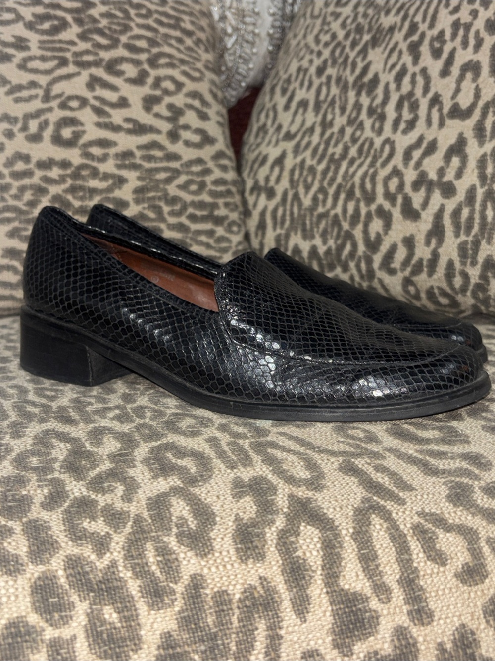 Etienne Aigner loafer black Snake-Embossed Leather Slip-On dress shoe classic 10